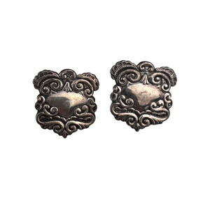 Vintage Sterling Silver Pierced Earrings Scroll Shield